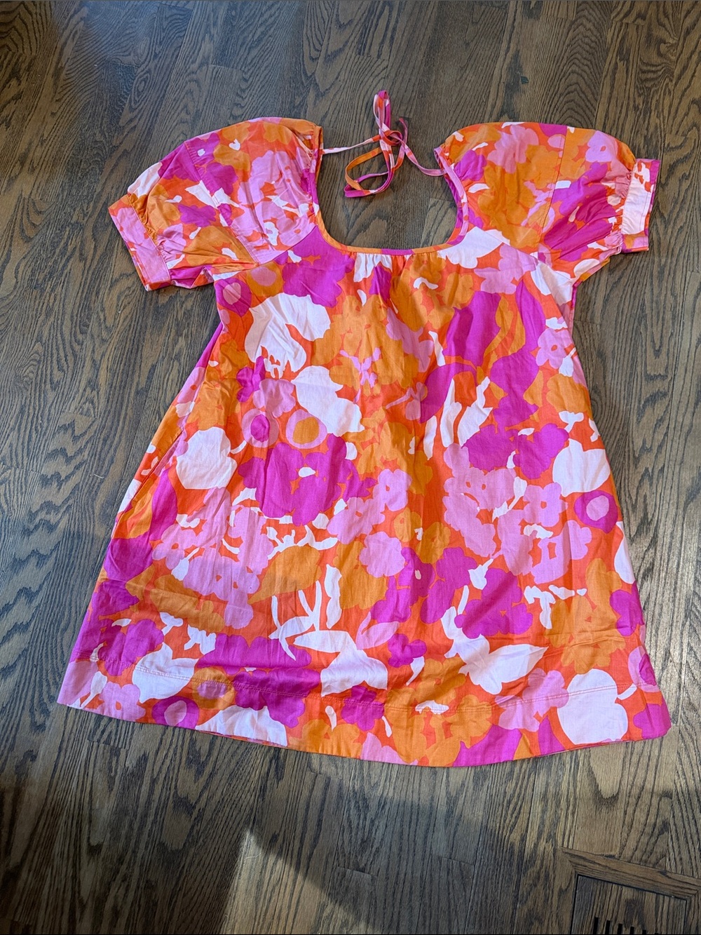 Women’s Bright Pink & Orange Floral Puff-Sleeve Dress
